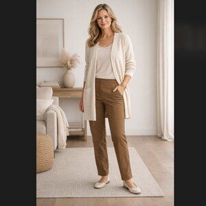 J. Jill Premium Bi-Stretch Pants 12 Acorn Brown Straight Leg Cotton Pockets Zip